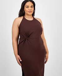 Bar Iii Trendy Plus Halter-Neck Linen-Blend Midi Dress, Exclusively at Macy's