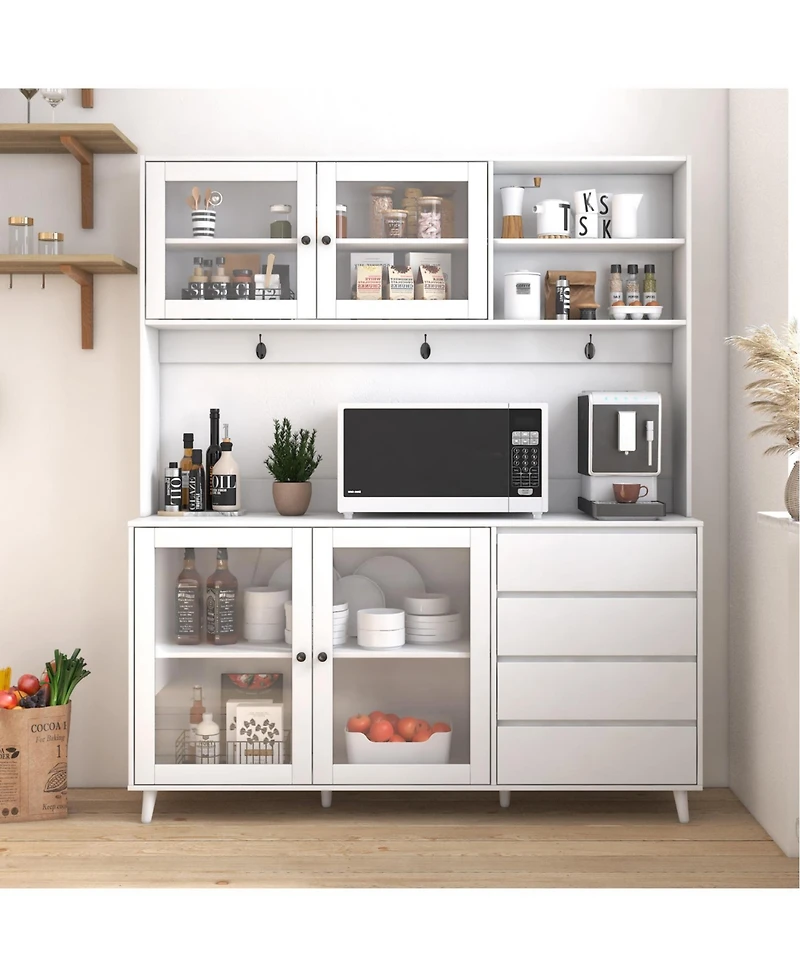 Streamdale Large White Kitchen Hutch with Microwave Shelf
