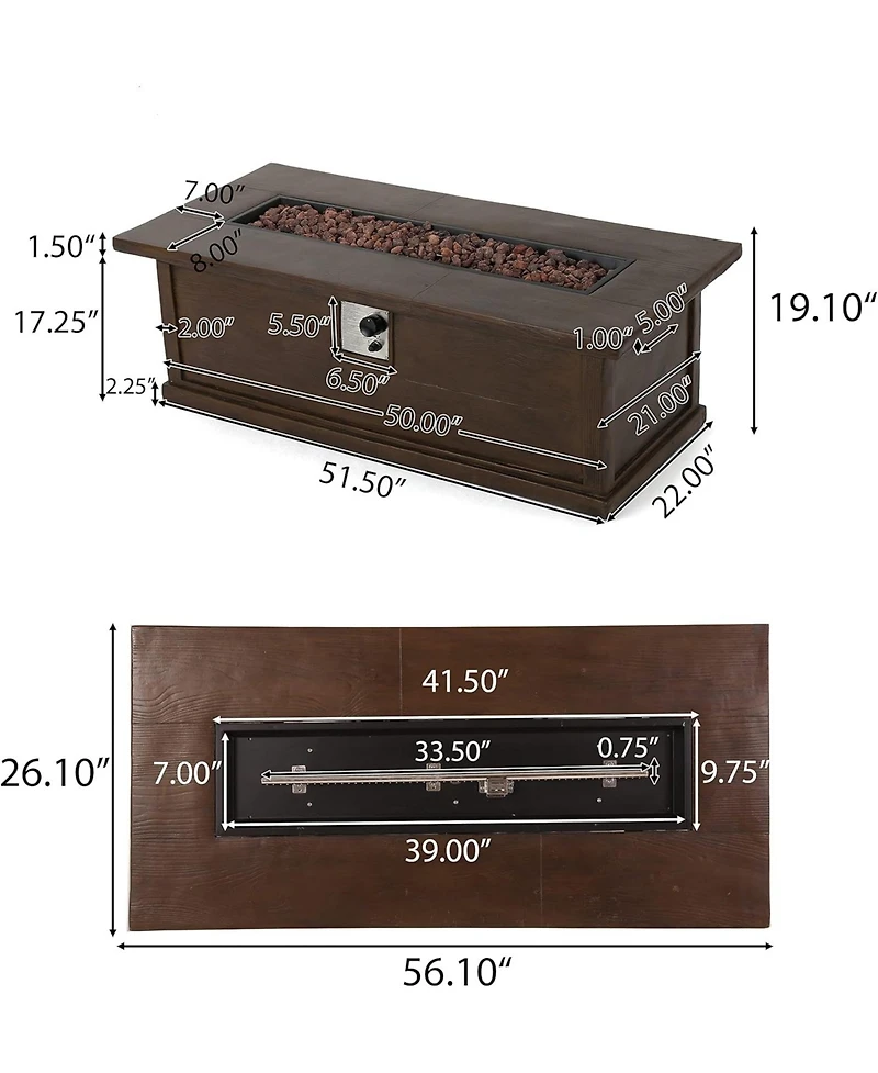 Streamdale 56" Rectangular Outdoor 50,000 Btu Propane Fire Pit, Brown Wood Pattern (Tank Cover not Included)