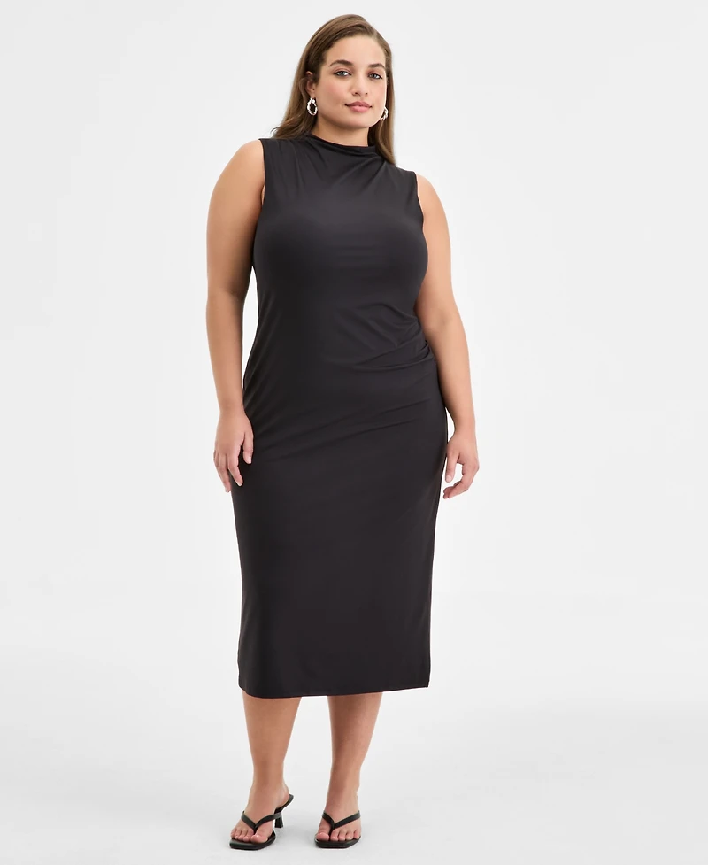 Bar Iii Trendy Plus Mock-Neck Midi Dress, Exclusively at Macy's