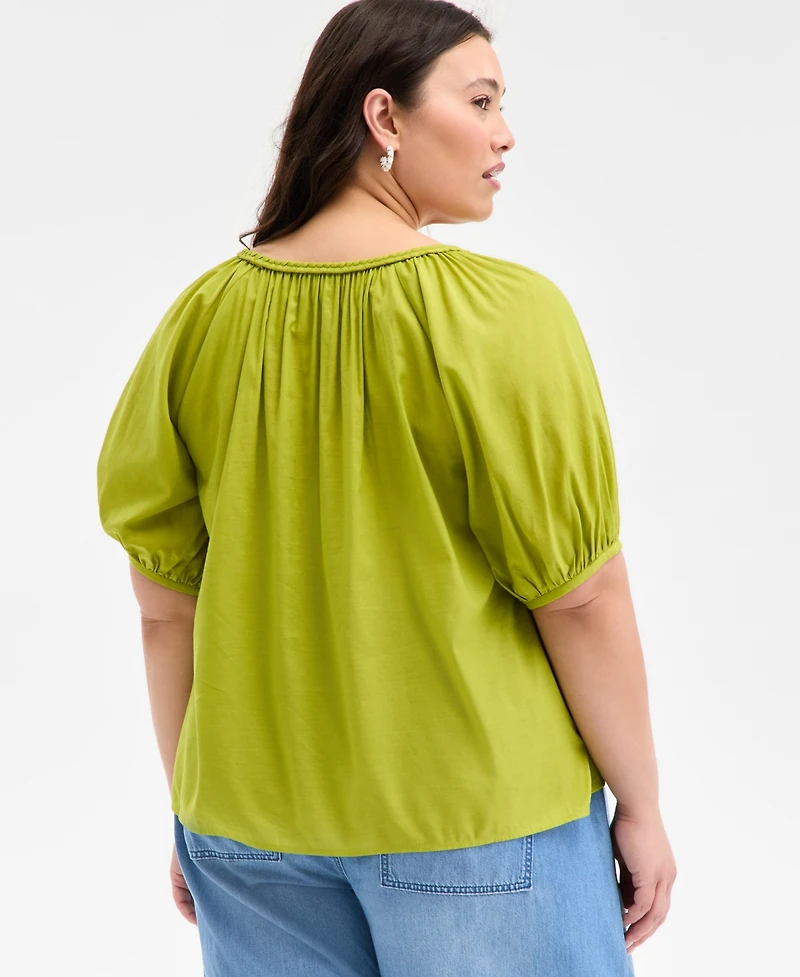On 34th Trendy Plus Braided-Trim Short-Sleeve Top, Exclusively at Macy's