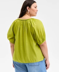On 34th Trendy Plus Braided-Trim Short-Sleeve Top, Exclusively at Macy's