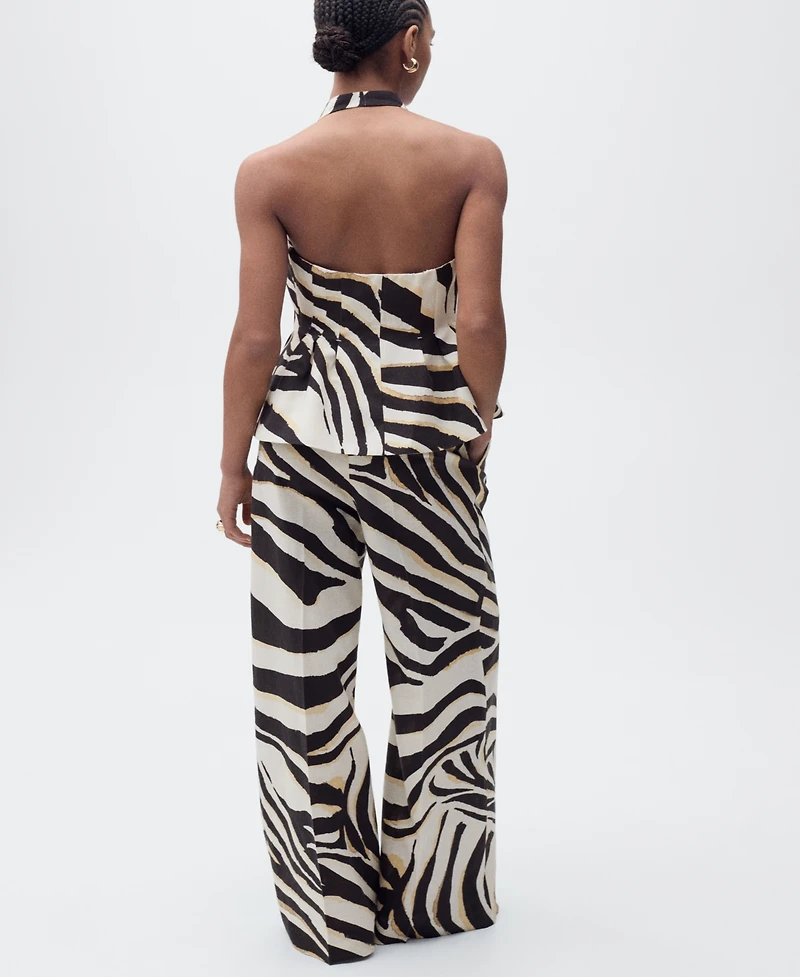 Mango Women's Zebra-Print Linen-Blend Vest