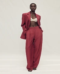 Mango Women's Wide Leg Linen-Blend Suit Pants