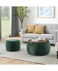 Multifunctional Round Ottoman Coffee Table with Wood Lid Hidden Seat and Storage for Bedroom or Living Room No Assembly Needed-The Pop Home