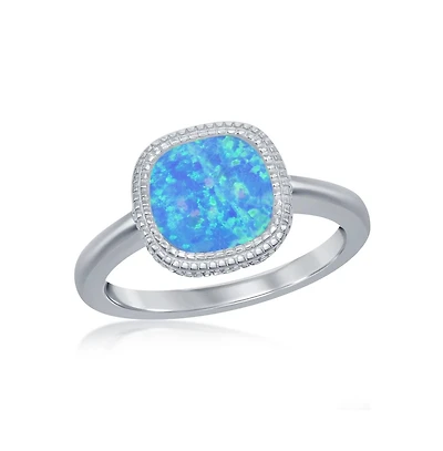 Sterling Silver Square Inlay Synthetic Opal Ring