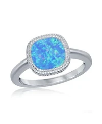 Sterling Silver Square Inlay Synthetic Opal Ring