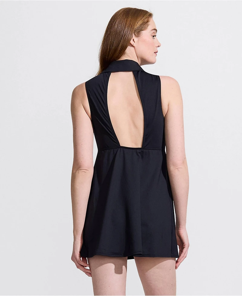 Lands' End Women's Polo Collar Tie Front Swim Dress Swimsuit