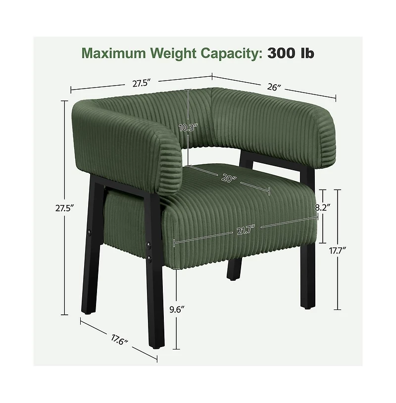 Yaheetech Contemporary Upholstered Corduroy Barrel Accent Chair, Dark Green