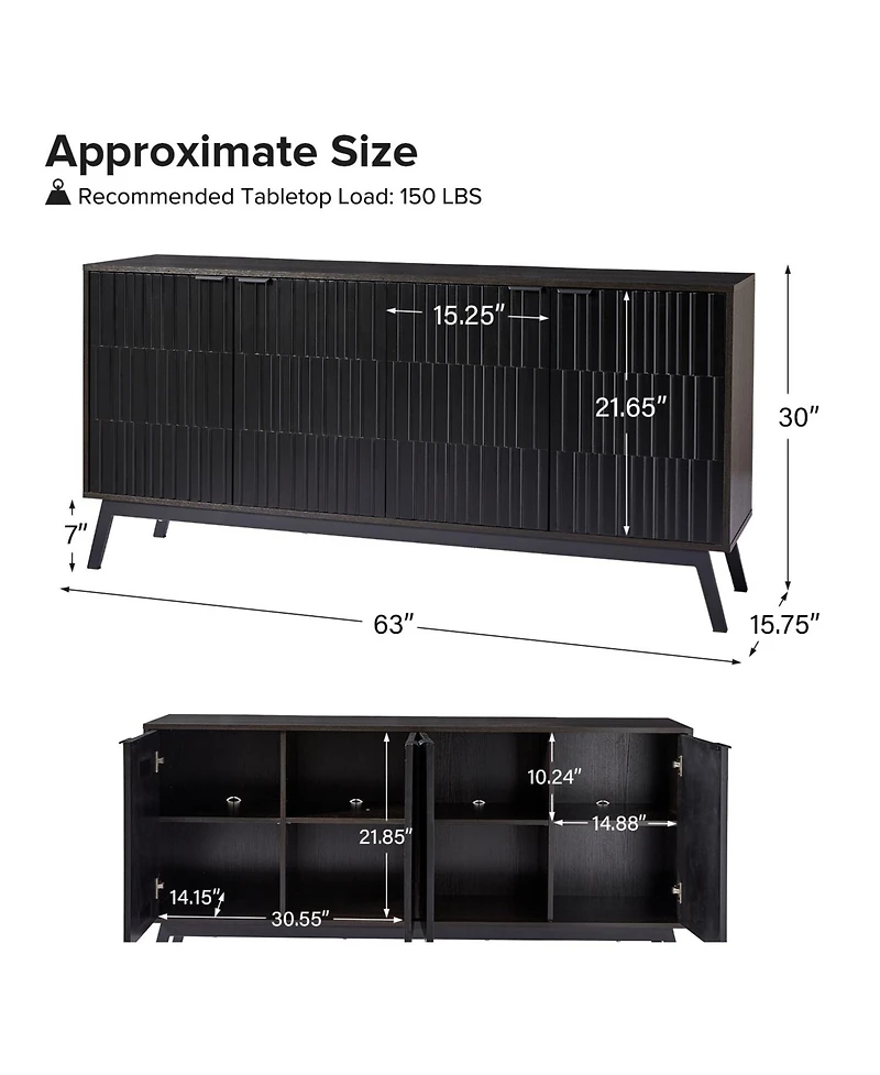 Modern Beat 63"Wide 4 door Sideboard with Adjustable Shelf
