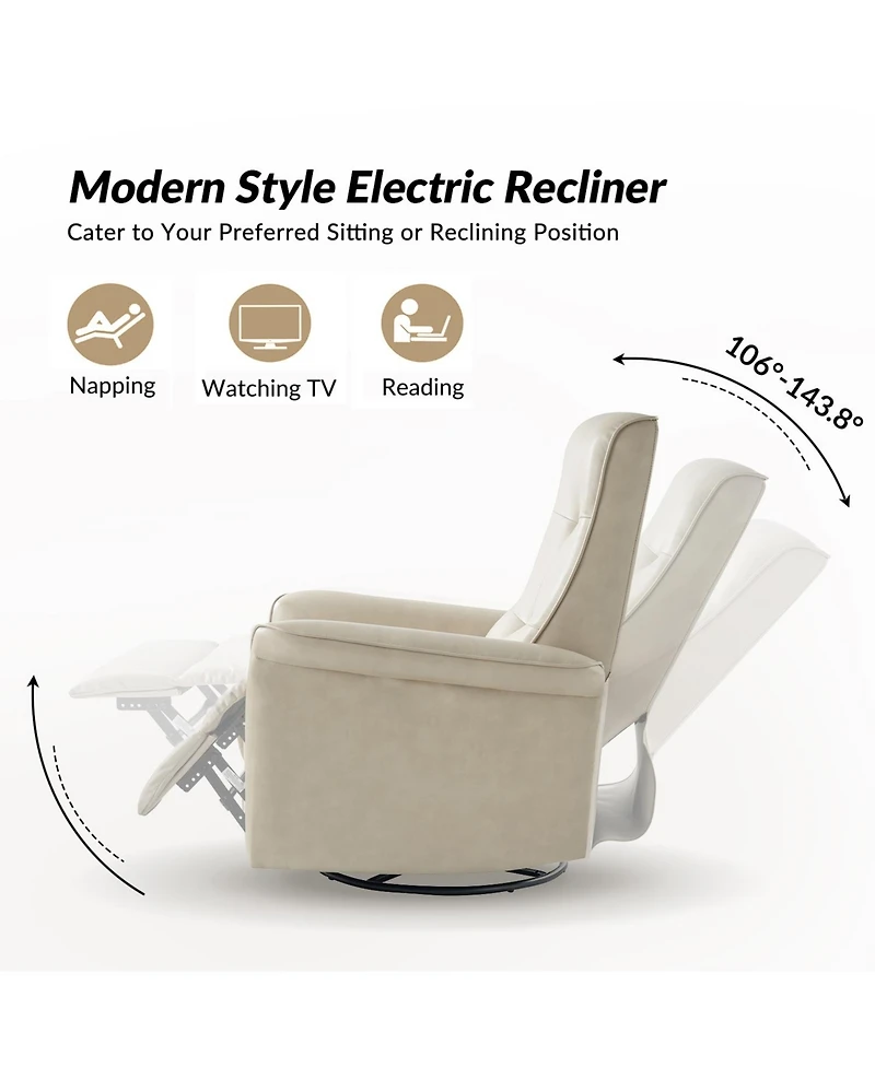 Rodrigue Modern Leather Swivel Power Recliner with Usb and Type-c Charging
