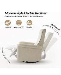 Rodrigue Modern Leather Swivel Power Recliner with Usb and Type-c Charging