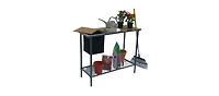 Outdoor Metal Garden Bench Work Table with Wood Top