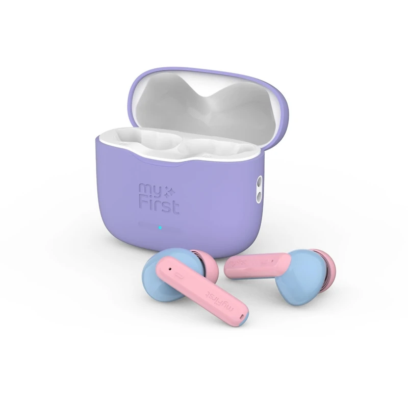 myFirst CareBuds (Cotton Candy) Kids Wireless Earbuds with 85dB Volume Limit, Built-in Mic, 6 Ear Tips, Anti-Lost Strap Easy Pairing, Gift for Kids 4-