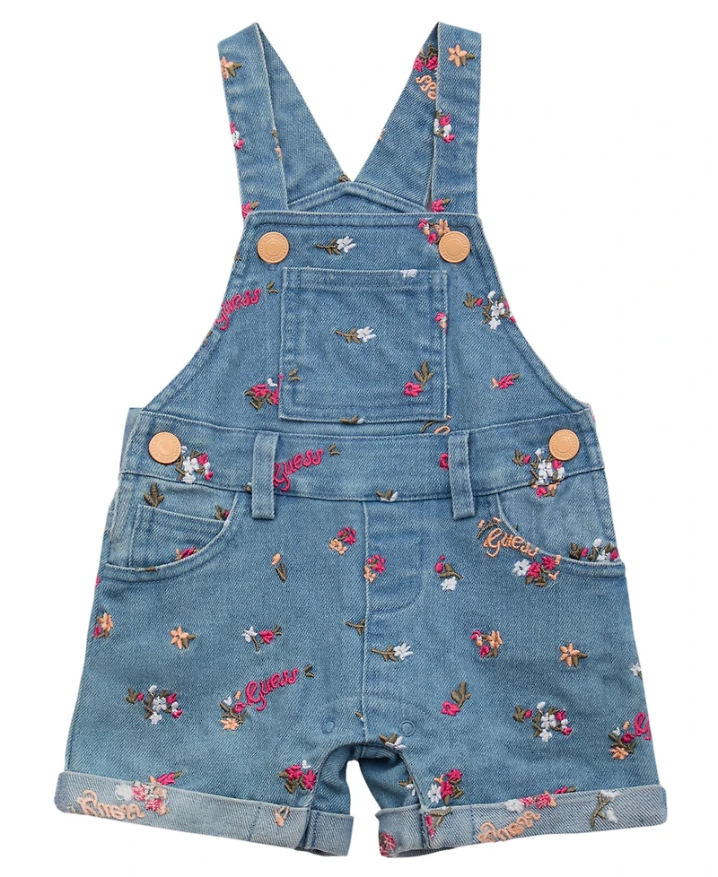 Guess Baby Girls 2-Piece Short Sleeve Bodysuit and Stretch Denim Overall Set