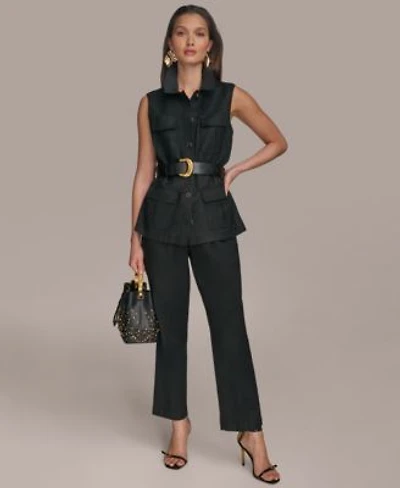 Donna Karan New York Womens Linen Blend Vest Paperbag Waist Pants