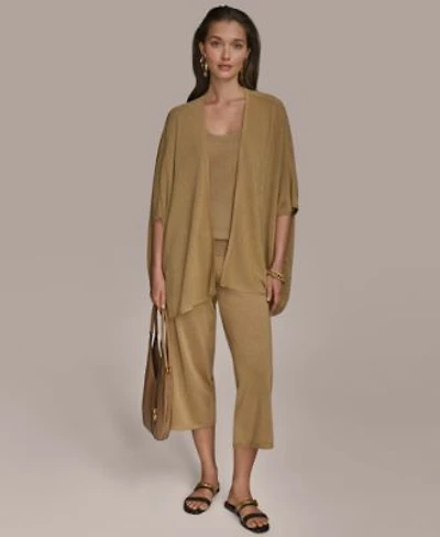 Donna Karan New York Womens Metallic Open Front Cardigan Cropped Pants