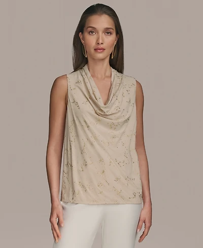 Donna Karan New York Women's Embellished Cowlneck Sleeveless Blouse
