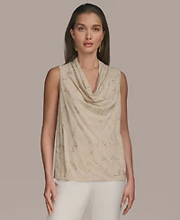 Donna Karan New York Women's Embellished Cowlneck Sleeveless Blouse