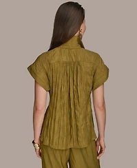 Donna Karan New York Women's Cap-Sleeve Crinkled Collared Shirt