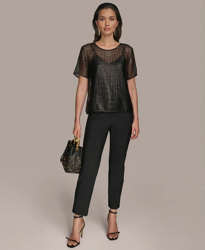 Donna Karan New York Women's Sequin Mesh Short-Sleeve Top