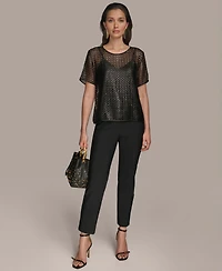 Donna Karan New York Women's Sequin Mesh Short-Sleeve Top