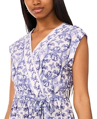 Msk Women's Printed V-Neck Short-Sleeve Maxi Dress