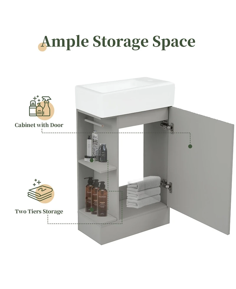 Streamdale 18.6" Bathroom Vanity with Sink, Bathroom Vanity Cabinet with Two-tier Shelf, Left or Right Orientation, Grey