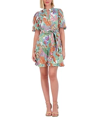 Vince Camuto Women's Printed Puff-Sleeve Cotton Dress