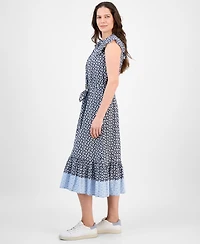 Nautica Jeans Women's Floral-Print Flutter-Sleeve Midi Dress