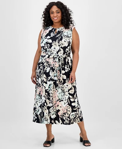 Kasper Plus Floral-Print Midi Dress