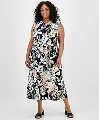 Kasper Plus Floral-Print Midi Dress