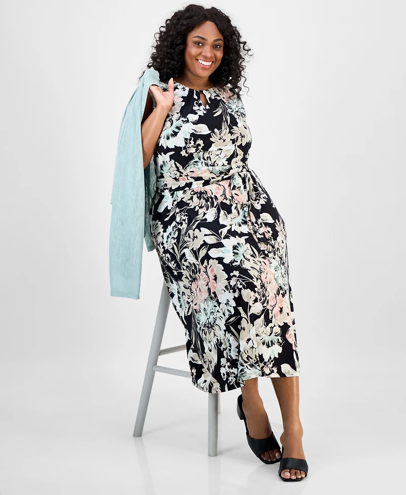 Kasper Plus Floral-Print Midi Dress