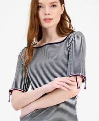 Tommy Hilfiger Women's Striped Cotton Boat-Neck Tie-Sleeve Dress
