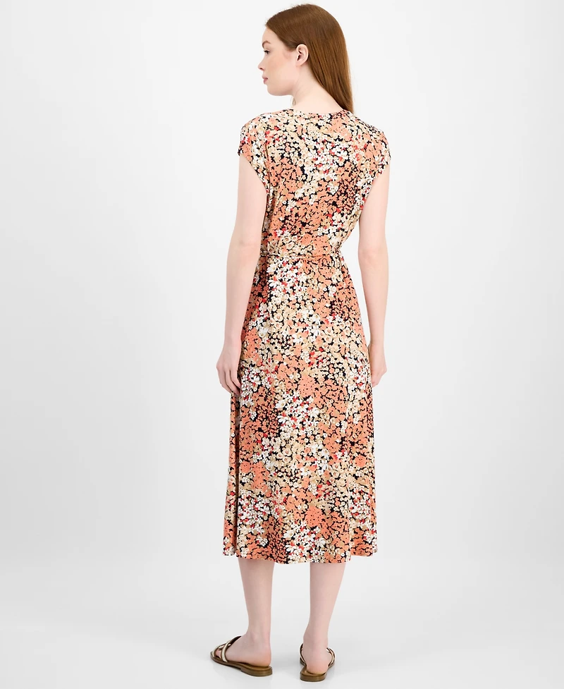 Tommy Hilfiger Women's Floral-Print Ladder-Trim Midi Dress