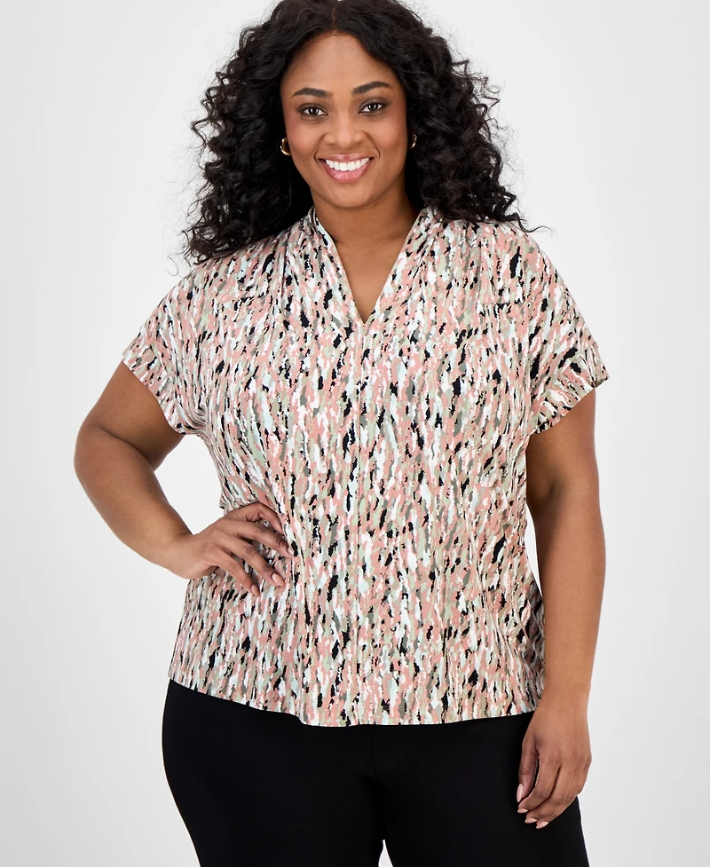 Kasper Plus Abstract-Print Top