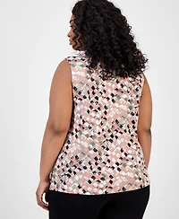 Kasper Plus Printed Twist-Front Shell Top
