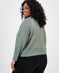 Kasper Women's Long Sleeve Sheer Cardigan Sweater, Plus
