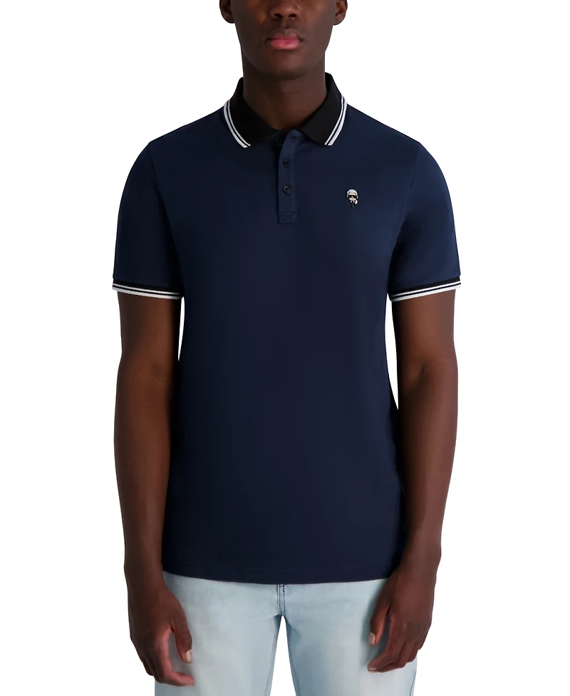 Karl Lagerfeld Paris Men's Short Sleeve Tipped Logo Polo Shirt