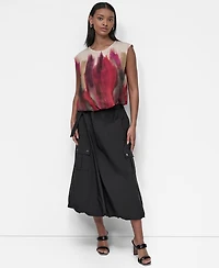 Dkny Women's Printed Cap-Sleeve Crewneck Top