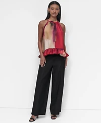 Dkny Women's Printed High-Neck Sleeveless Peplum Top