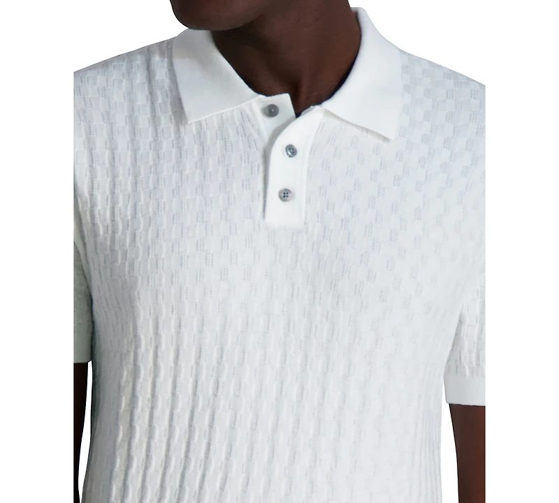 Karl Lagerfeld Paris Men's Textured Short-Sleeve Sweater Polo Shirt