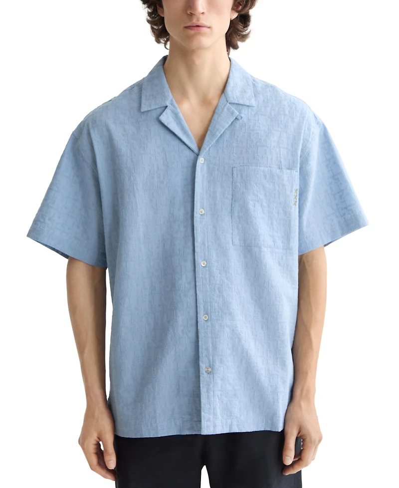 Scotch & Soda Men's Relaxed Fit Short Sleeve Cross Hatch Button-Front Camp Shirt