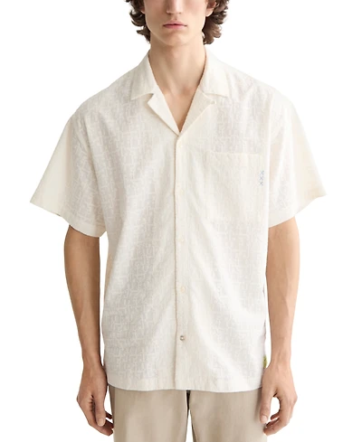 Scotch & Soda Men's Relaxed Fit Short Sleeve Cross Hatch Button-Front Camp Shirt