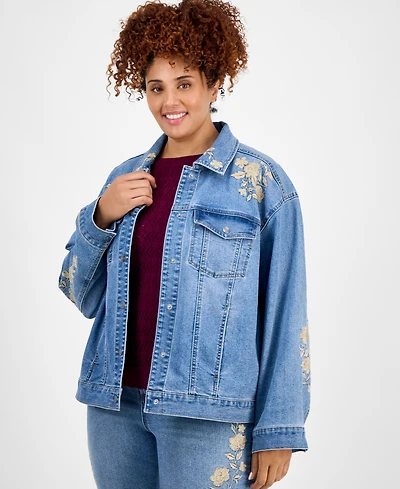 And Now This Trendy Plus Floral-Embroidered Jacket, Exclusively at Macy's