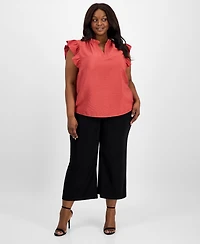 Anne Klein Plus Size Ruffle-Trim Split-Neck Sleeveless Blouse