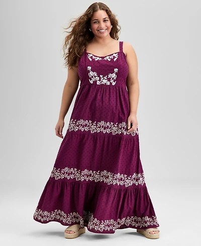 And Now This Trendy Plus Cotton Swiss Dot Embroidered Maxi Dress, Exclusively at Macy's