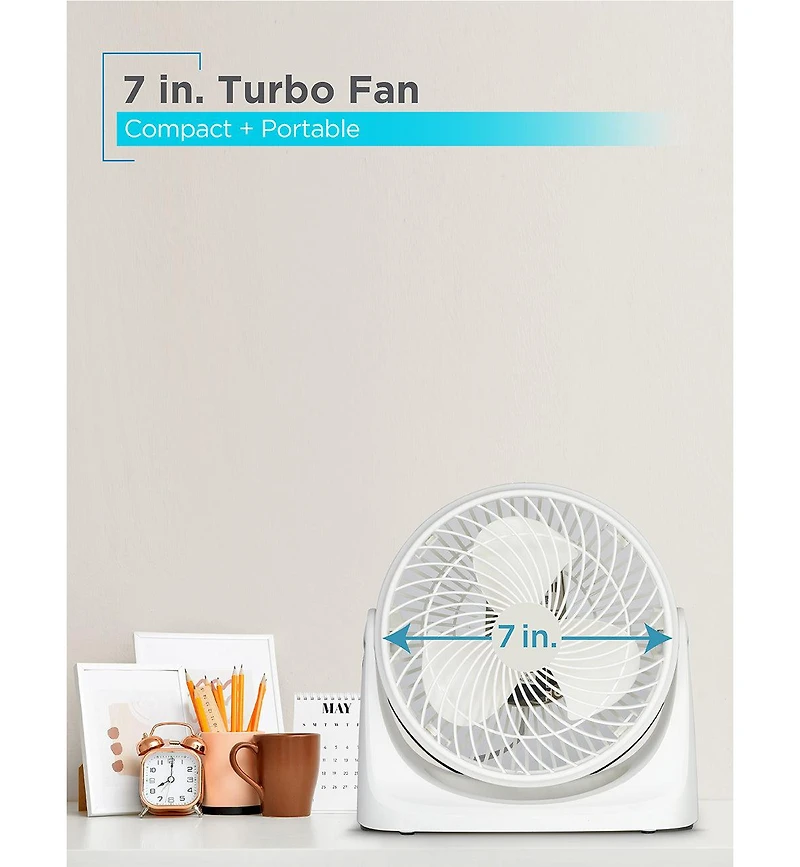 Black+Decker 7-Inch Small Self-Standing Adjustable Portable Fan with 3-Speed Settings, Portable Turbo Fan for Table and Desk with 90° Tilt Angle,