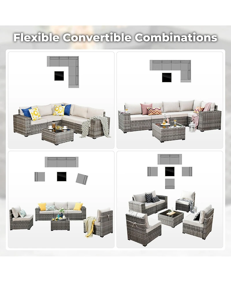 Xizzi Patio Furniture Set,6 Piece Outdoor Sectional Sofa Couch Set,Patio Conversation Set with Modular Wicker Chairs,Widened Armrest,Side Table,Orange