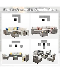 Xizzi Patio Furniture Set,6 Piece Outdoor Sectional Sofa Couch Set,Patio Conversation Set with Modular Wicker Chairs,Widened Armrest,Side Table,Orange